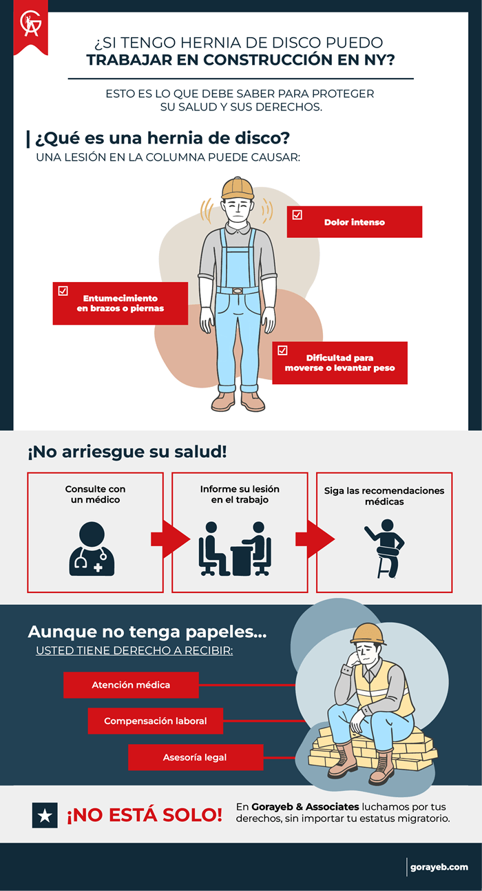 ¿Si tengo hernia de disco puedo trabajar en construcción en NY?